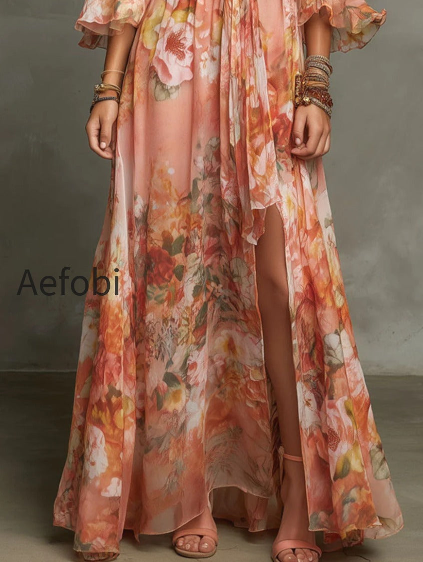 boho-peach-floral-chiffon-bell-sleeves-maxi-dress-with-tie-waist