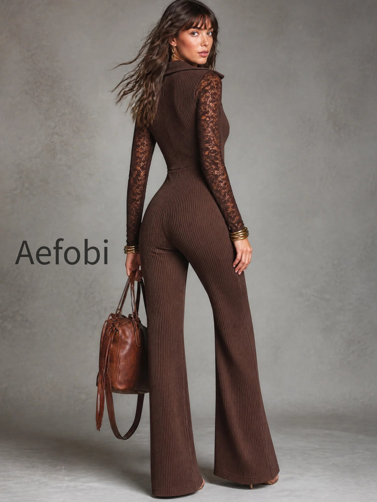 elegant-v-neck-lace-sleeve-ribbed-knit-flare-jumpsuit