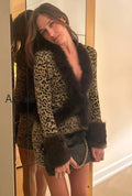 leopard-print-shiny-fur-collar-patchwork-two-piece-set