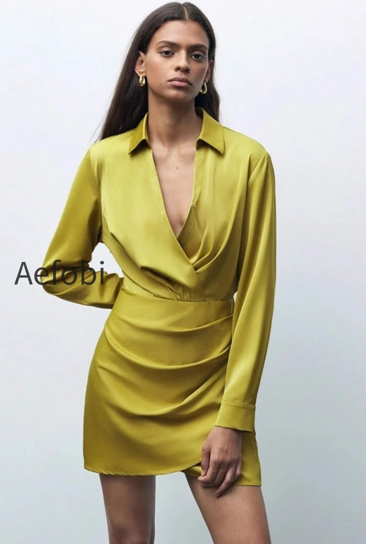 ruched-satin-versatile-mini-silk-dress