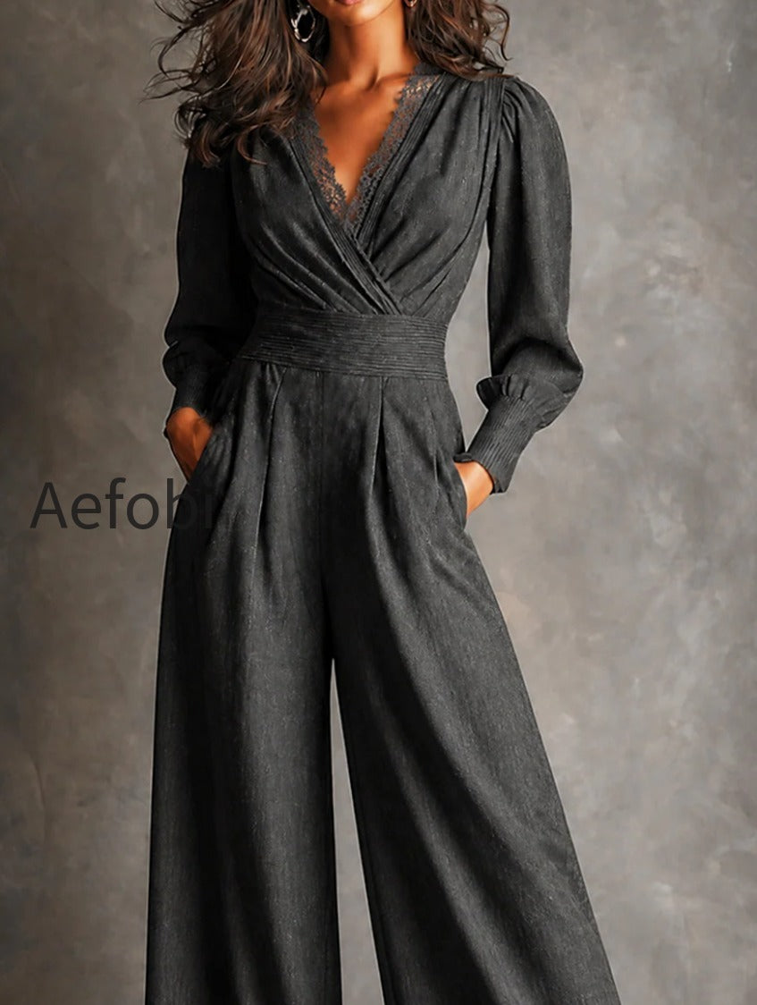 charcoal-lace-trim-wide-leg-jumpsuit
